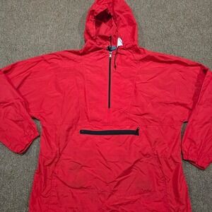 Woolrich Anorak Jacket Mens L Red Nylon Half Zip Hooded Outdoor Hiking Vintage